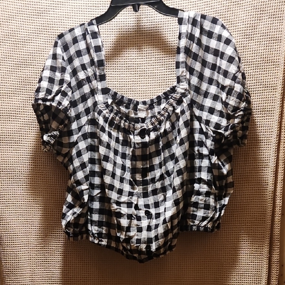 Cato Black and White Gingham Puff Sleeve Blouse